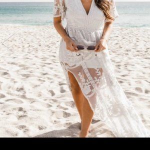 Pink Lily Grey Lace Romper Maxi Dress - image 1